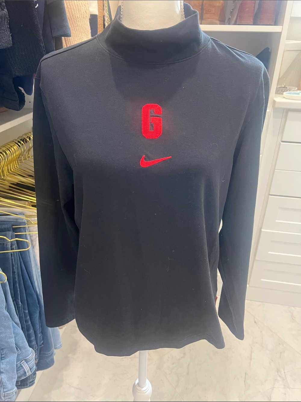 Nike Women’s Black Turtleneck Sweater with Red 'G' and Red Swoosh